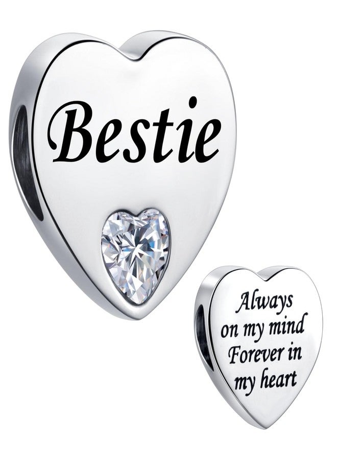 MiiFort Bestie Clear Love Heart Charm fit Pandora Charms Bracelets Birthday Beads for Women Always on My Mind Forever In My Heart Stainless Steel - Image 1