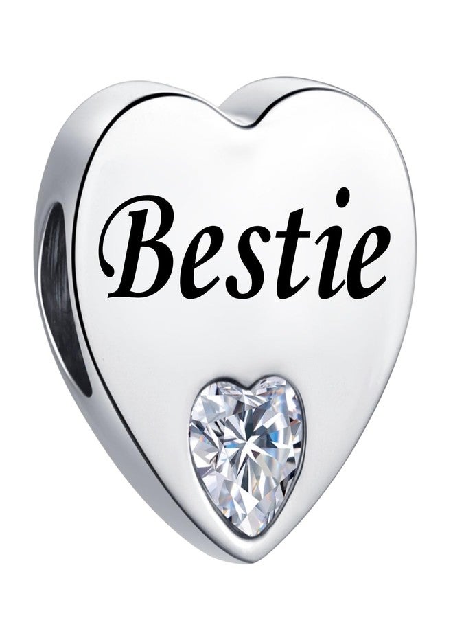 MiiFort Bestie Clear Love Heart Charm fit Pandora Charms Bracelets Birthday Beads for Women Always on My Mind Forever In My Heart Stainless Steel - Image 2