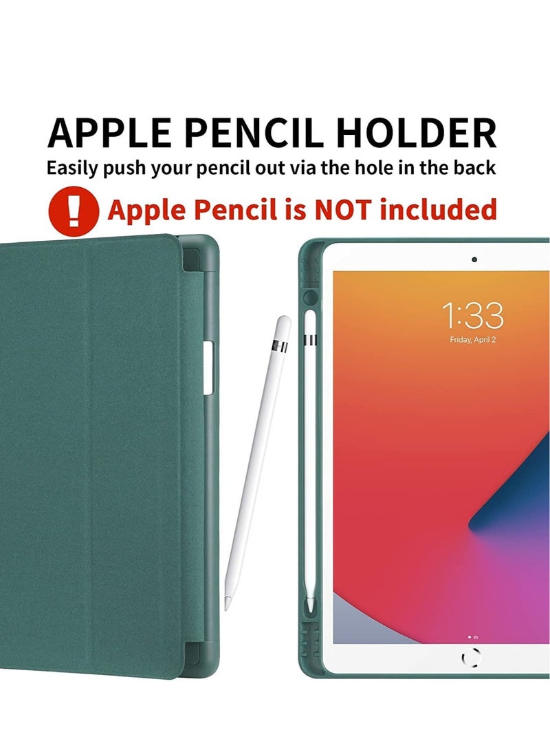 iPad 9th/8th/7th Generation case (2021/2020/2019) iPad 10.2-Inch Case with Pencil Holder [Sleep/Wake] Slim Soft TPU Back Smart Magnetic Stand Protective Cover Cases (Dark Green) - Image 2