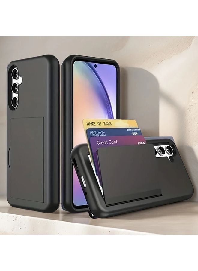 Black Flip Card Wallet Case For Samsung Galaxy S25 Shockproof Protective Cover - Image 1