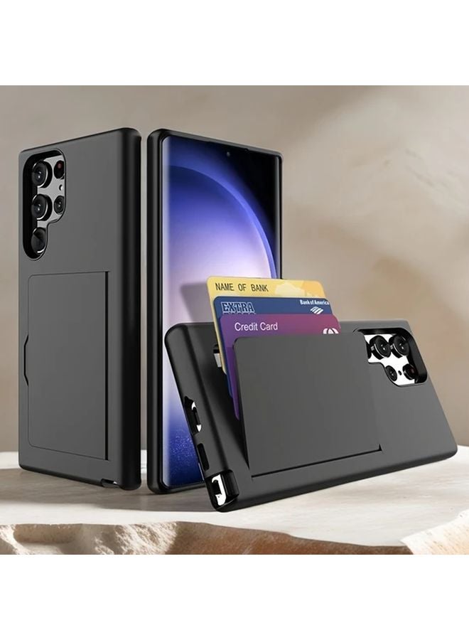 Black Flip Card Wallet Case For Samsung Galaxy S25 Shockproof Protective Cover - Image 2