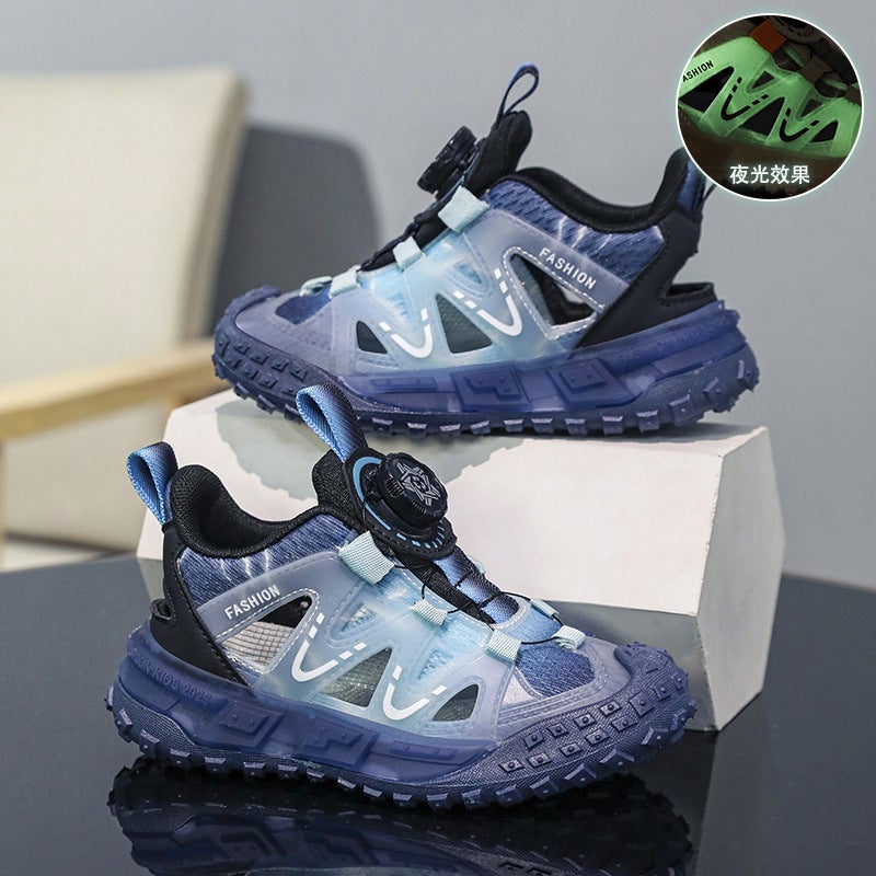 Boys' Shoes Summer Children'S Sports Mesh Shoes Girls' Middle And Large Children'S Rotating Button Hollow Sandals Mesh - Image 2