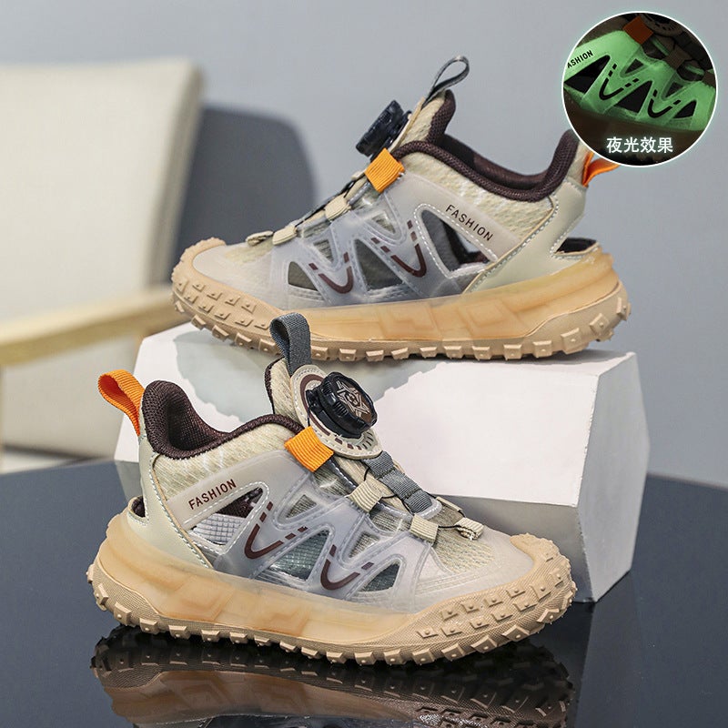 Boys' Shoes Summer Children'S Sports Mesh Shoes Girls' Middle And Large Children'S Rotating Button Hollow Sandals Mesh - Image 3