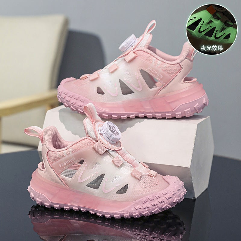 Boys' Shoes Summer Children'S Sports Mesh Shoes Girls' Middle And Large Children'S Rotating Button Hollow Sandals Mesh - Image 4