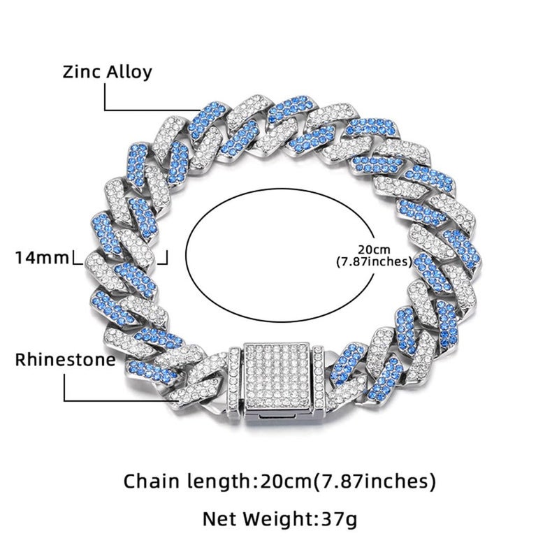 cyhaen Diamond Dog Chain Necklaceï¼ŒMetal Cuban Link Dog Collar,15mm Wide Bling Sparkly Puppy Chain Collar for Small Medium Large Pet Dogs Cats Silver Blue(10 inch) - Image 5