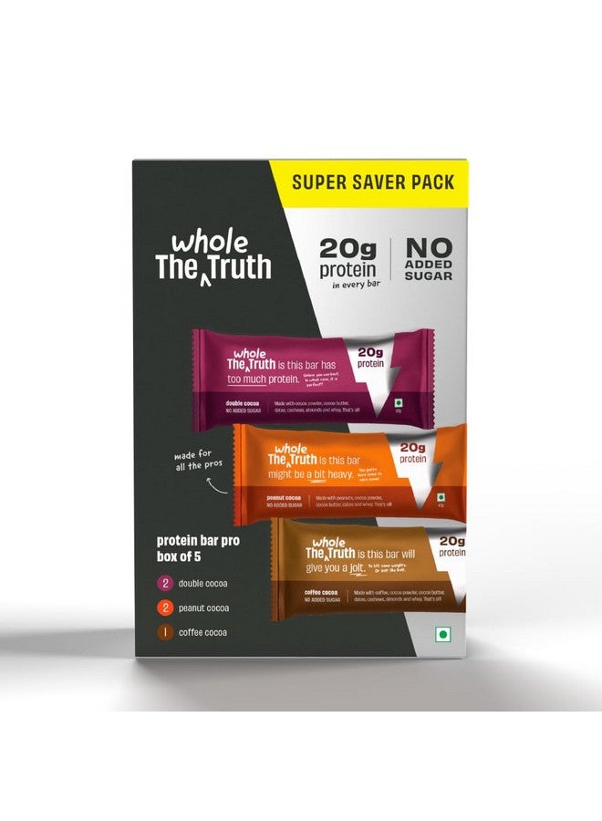 The Whole Truth - High Protein All in One 20g Protein Bar - Pack of 5 x 67g each - No Added Sugar - No Preservatives - No Artificial Flavours - All Natural - Image 1