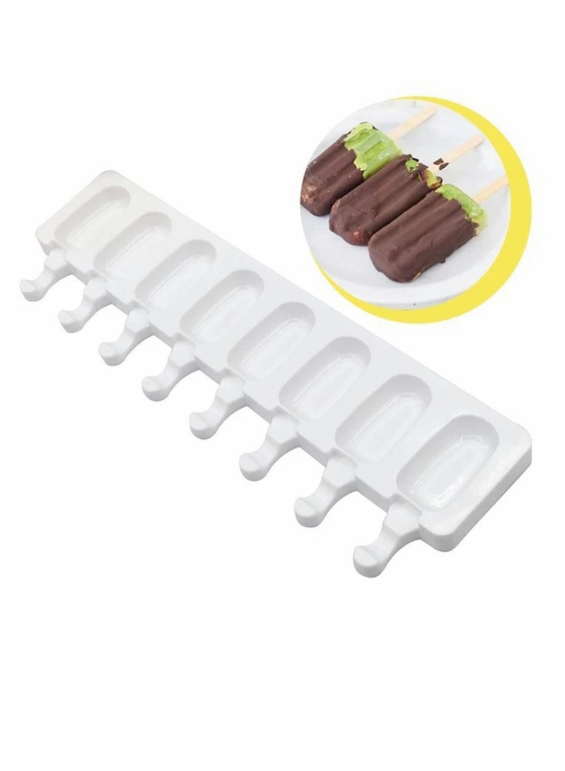NIBEMINENT Lakobos Pieces Popsicle Molds Set, 8 Cavities Silicone with 50 Wooden Sticks for DIY Ice Pop Cream Mold Oval Cake (White) - Image 2