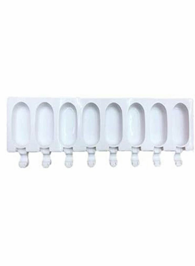NIBEMINENT Lakobos Pieces Popsicle Molds Set, 8 Cavities Silicone with 50 Wooden Sticks for DIY Ice Pop Cream Mold Oval Cake (White) - Image 3