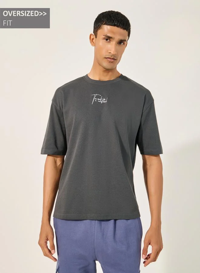 Styli Styli Slogan Print Crew Neck Oversized T-Shirt