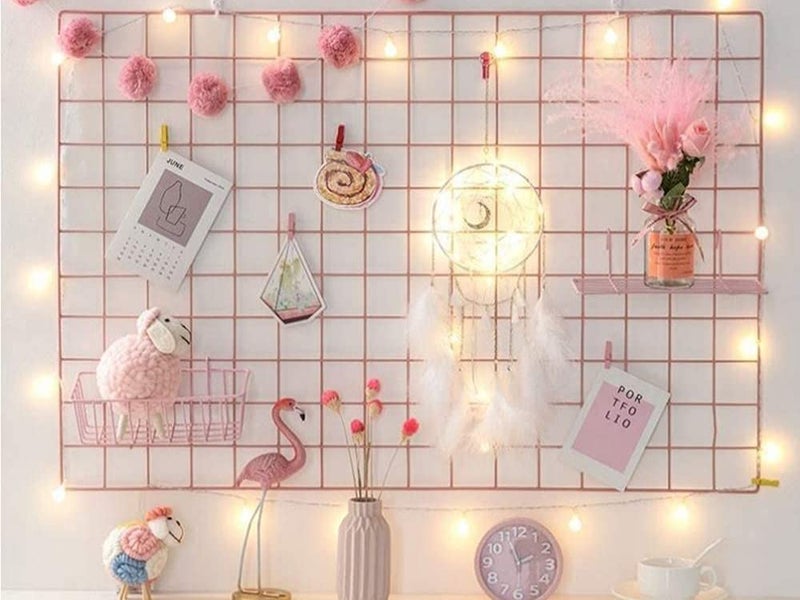 PIKIFY Steel Photo Grid Frame for Wall [45 * 65cm]& Basket + Tray, Clip Holder Multi Functional Creative Mesh Wall Grid-1PC-[Made in India] (Black) - Image 5