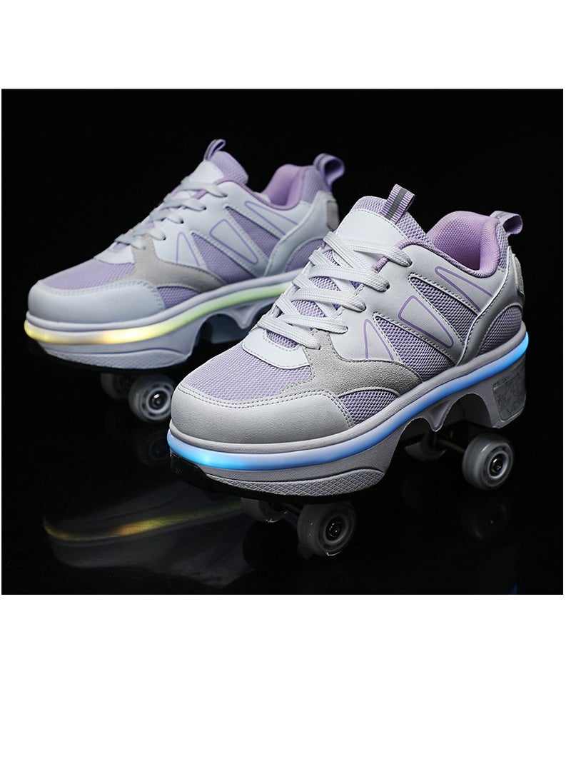 Loquat USB Charging LED Flash Walking Shoes Boys And Girls Children Roller Skates Purple