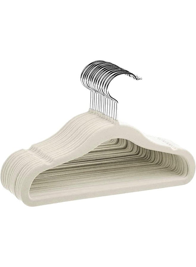 ManGotree 10 Pack (28cm) Beige Color Baby Velvet Hangers, Infant and Toddler Hangers, No-Slip Children Hangers, Ultra-Slim Space Saving Kids Hangers, Sturdy & Durable Clothes Hangers - Image 1