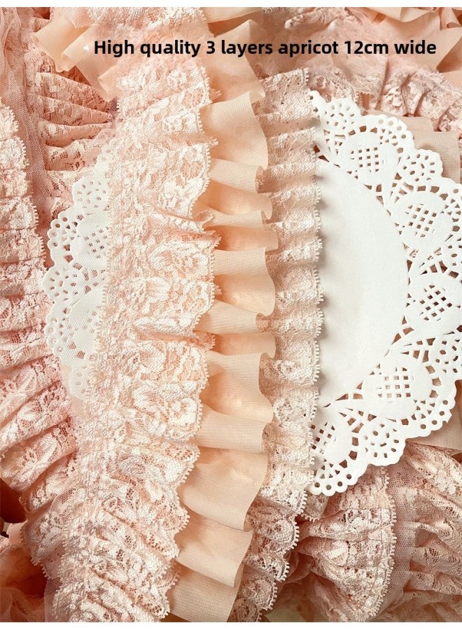 Lolita Dress Three-Layer Lace Pastoral Skirt Cuff Skirt High Quality Made Clothes Lining Decorative Lace Accessories-Color:Apricot Pink 0.5m = Half A Meter Long / Multiple Shots For Continuous Hair  - Image 1