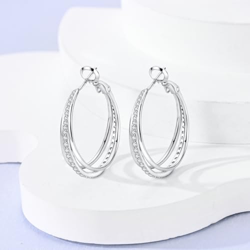 Parmuz 925 Sterling Silver Big Large Hoop Earrings for Women Waterdrop Triple Hoops Trendy Forever Hypoallergenic Earring Set Fashion Jewelry for her - Image 5