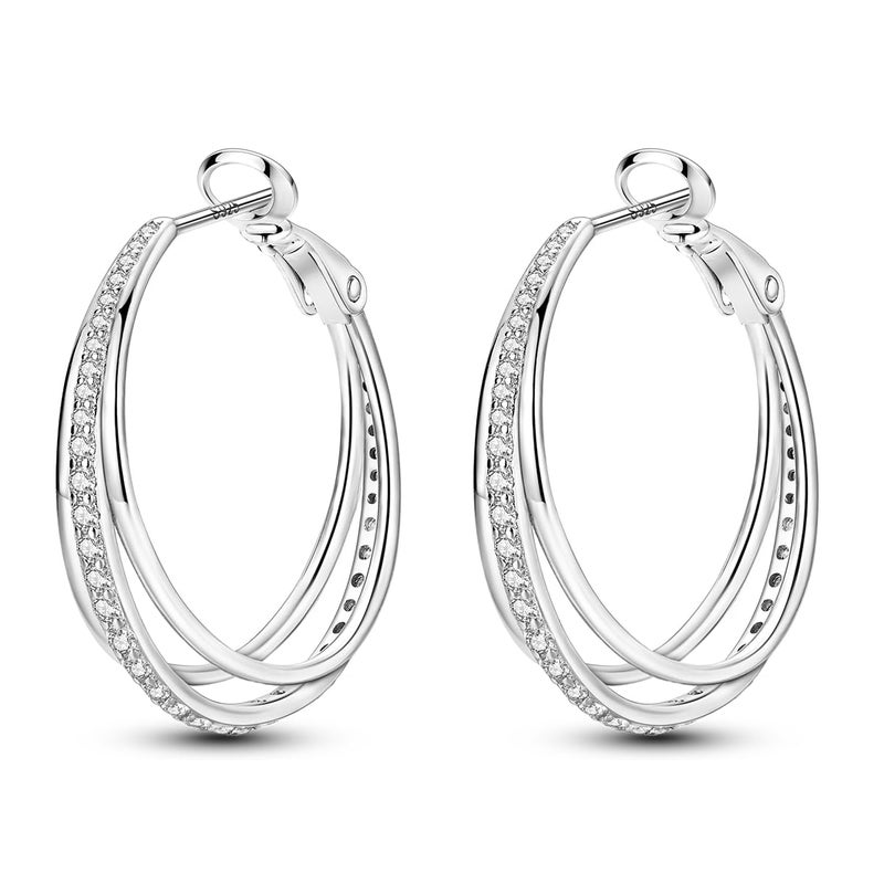 Parmuz 925 Sterling Silver Big Large Hoop Earrings for Women Waterdrop Triple Hoops Trendy Forever Hypoallergenic Earring Set Fashion Jewelry for her - Image 3