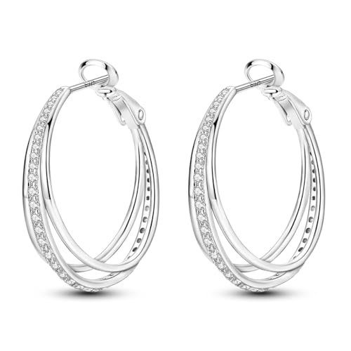 Parmuz 925 Sterling Silver Big Large Hoop Earrings for Women Waterdrop Triple Hoops Trendy Forever Hypoallergenic Earring Set Fashion Jewelry for her - Image 1