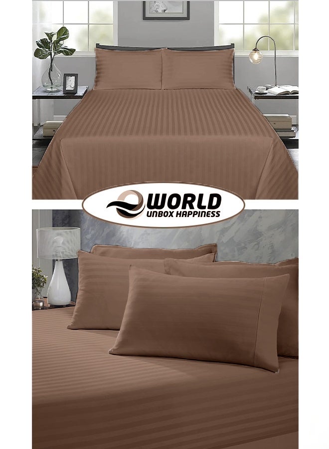 Eworld 3 Piece Super King Brown Striped Bed Sheet Set – Ultra-Soft Microfiber Striped Sheet & 2 Pillowcases, Breathable Luxury Bedding for Home & Hotel Use - Image 5