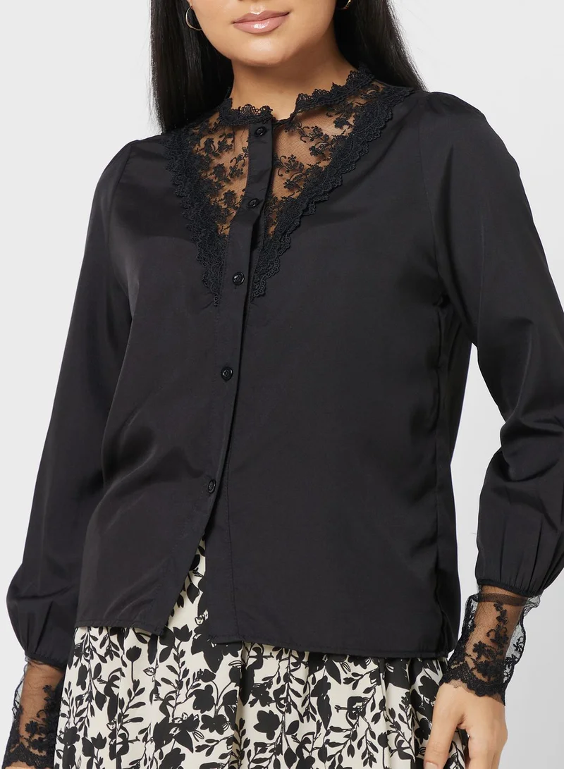 ELLA Lace Trim Button Down Shirt
