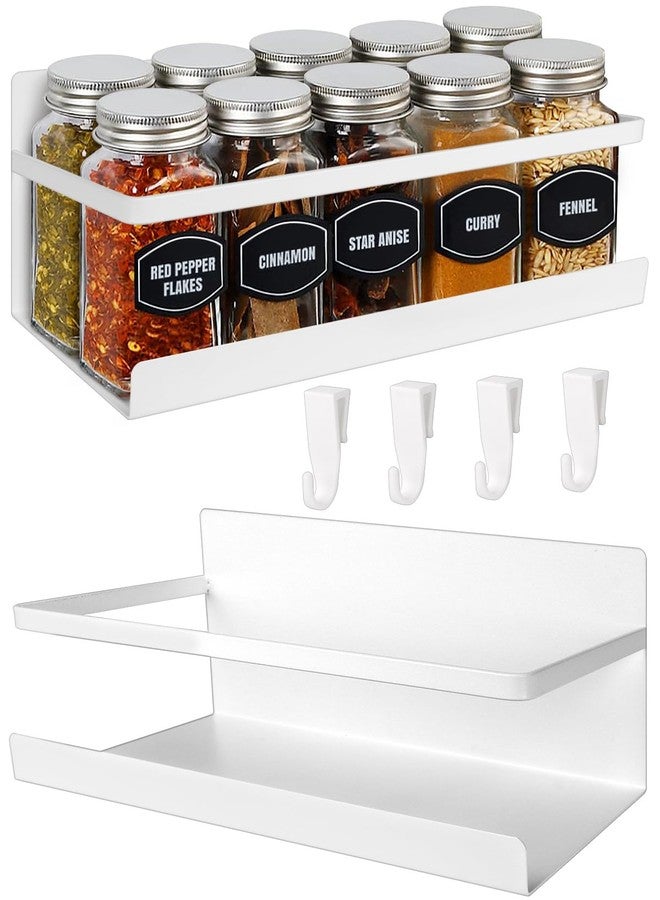 Seropy Magnetic Spice Rack for Refrigerator, 2 Pack Magnetic Shelf Fridge Organizer for Spice Jars, Magnet Shelves Seasoning Spice Holder with 4 Hooks for Kitchen White Board Pantry Organizers and Storage - Image 1