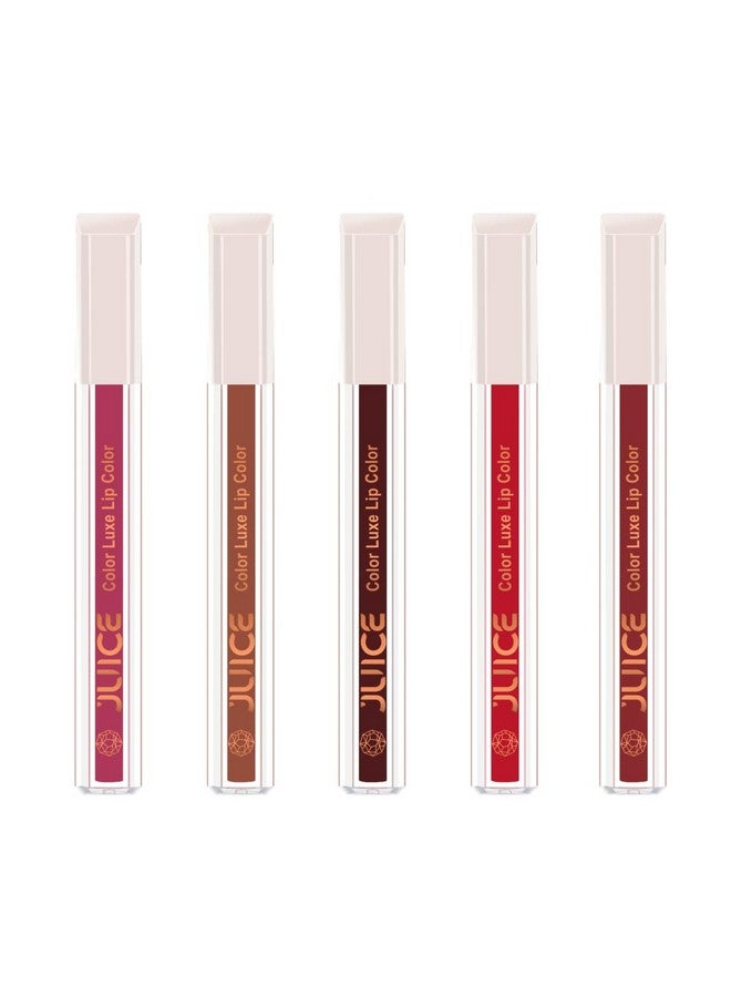 JUICE Matte Luxe Lipstick - Vitamin E Enriched, Smudge-Free With Bio Retinol, Moisturizing Lock Technology, Spf 15, Long-Lasting Pack Of 5 (Shades Of Red And Brown Lipstick) - Image 1