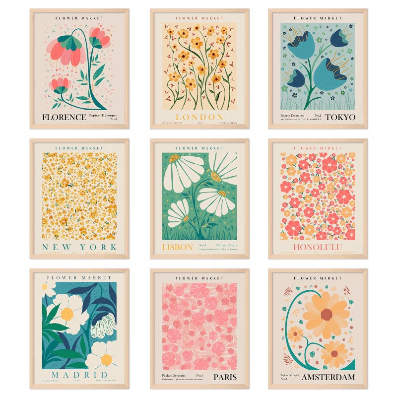 AnyDesign 9Pcs Flower Market Wall Art Prints Matisse Art Poster Unframed Floral Drawing Posters Colorful Decor for Gallery Room Aesthetic Living Room Bathroom Decor 8x10inch