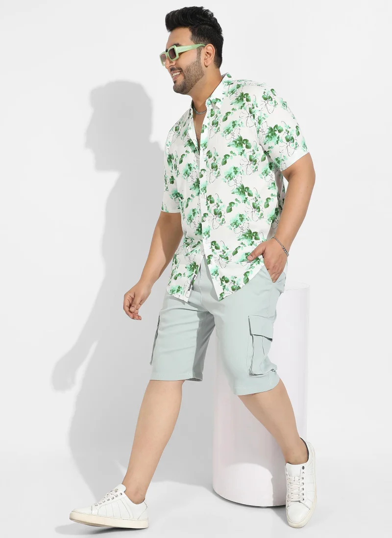 Instafab Plus Instafab Plus Men's Green & White Botanical Strokes Shirt