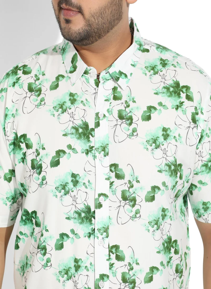 Instafab Plus Instafab Plus Men's Green & White Botanical Strokes Shirt
