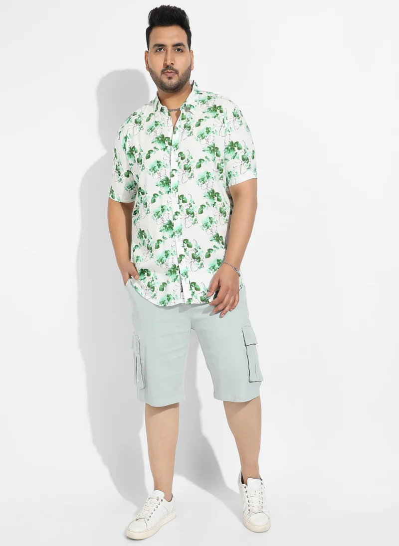 Instafab Plus Instafab Plus Men's Green & White Botanical Strokes Shirt