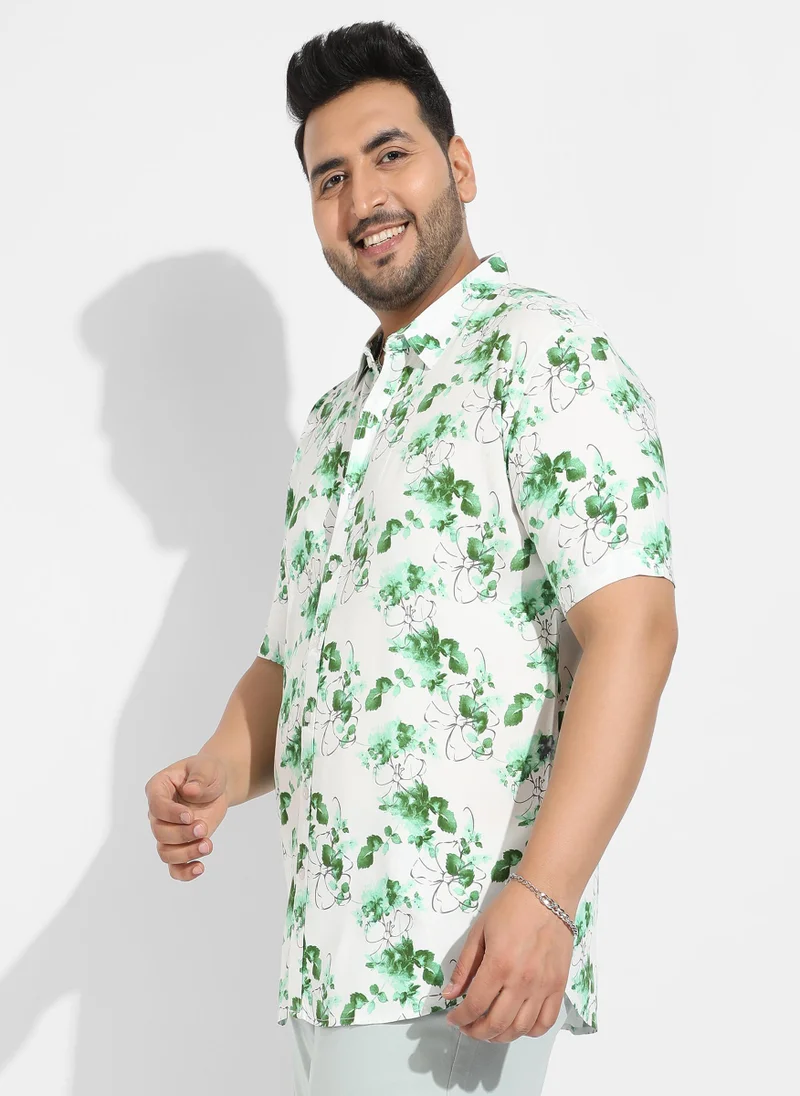Instafab Plus Instafab Plus Men's Green & White Botanical Strokes Shirt
