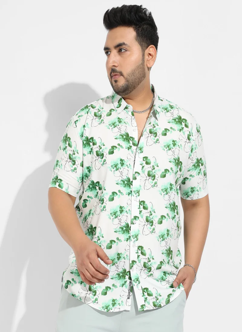 Instafab Plus Instafab Plus Men's Green & White Botanical Strokes Shirt