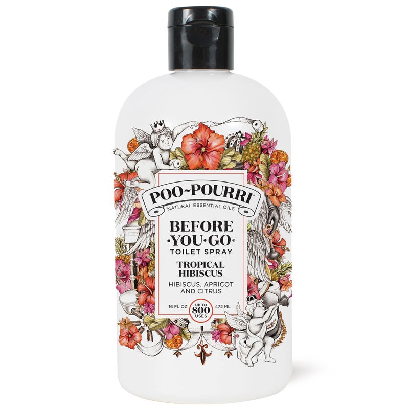Poo-Pourri Before-You-Go Toilet Spray Refill, Tropical Hibiscus, 16 Fl Oz, Up to 800 Uses, Bathroom Odor Deodorizer with Essential Oils for Home or Work, Hibiscus, Apricot and Citrus Scent - Image 1