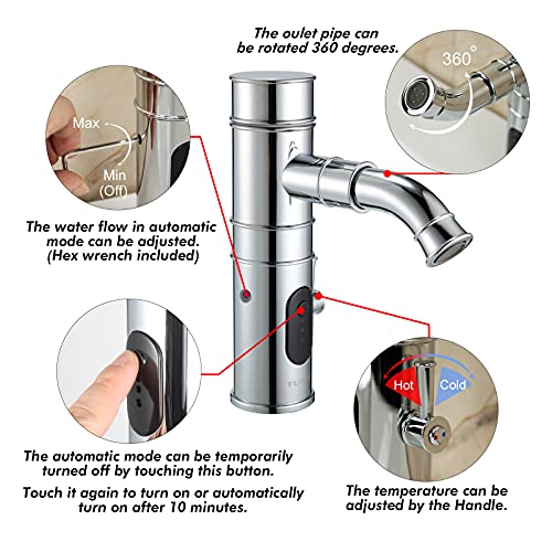 TUSEE Touchless Bathroom Faucet with Rotatable Spout and Manual Option, Bathroom Sink Faucet with Temperature Control and Flow Control, Chrome, TS-5501C - Image 3
