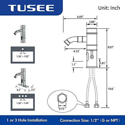 TUSEE Touchless Bathroom Faucet with Rotatable Spout and Manual Option, Bathroom Sink Faucet with Temperature Control and Flow Control, Chrome, TS-5501C - Image 5