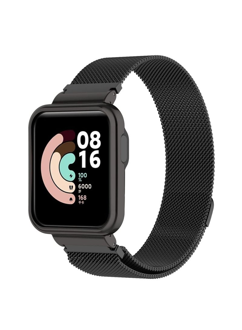 2 in 1 Stainless Steel Band with Cover Watch Strap with Metal Case For Xiaomi Mi Lite / Redmi (Black) - Image 1