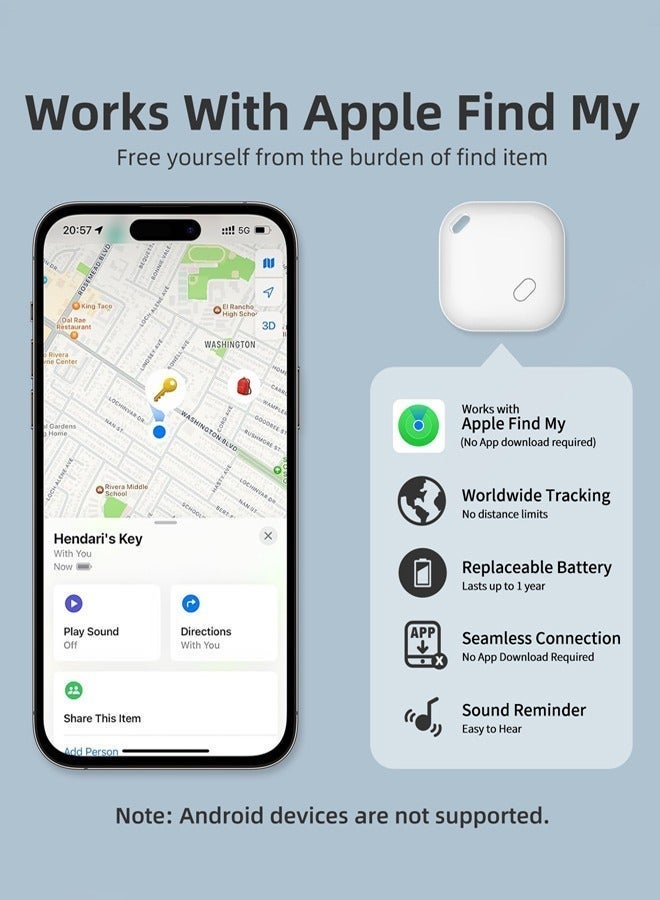 Key Finder & Tracker, Bluetooth Tracker Work with Apple Find My (iOS Only), Item Tracker Tag for Keys, Bags, Wallets,Replaceable CR2032 Lithium Batteries - Image 5