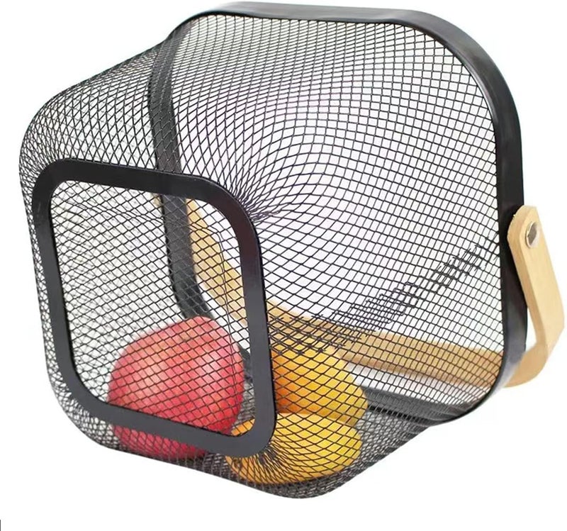 AJIODA Metal Mesh Steel Basket, Storage Organizer Basket Multi-functional Hanging Kitchen Baskets Fruit Basket Bin with Bamboo Handle for Kitchen Bathroom Picnic Shopping Decor Cabinet Home, Black - Image 3