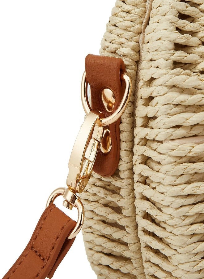 Bagkeak Trendy Straw Beach Bags For Women Dumpling Bag Rattan Clutch Purses Summer Straw Crossbody Handbag Purse Shoulder Bag Travel, Khaki - Image 5