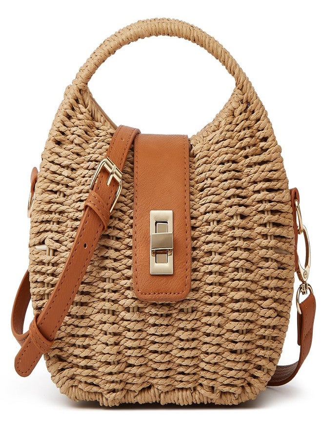 Bagkeak Trendy Straw Beach Bags For Women Dumpling Bag Rattan Clutch Purses Summer Straw Crossbody Handbag Purse Shoulder Bag Travel, Khaki - Image 1