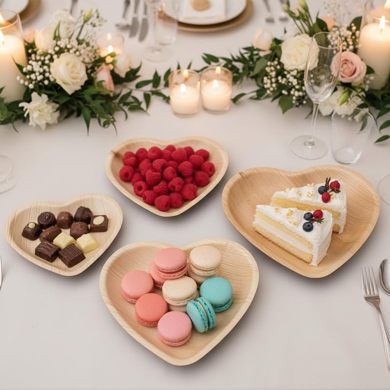 Charity Leaf Disposable Palm Leaf 6" Heart Plates (50 pieces) Bamboo Like Serving Platters, Disposable Boards, Eco-Friendly Dinnerware For Weddings, Catering, Events - Image 4