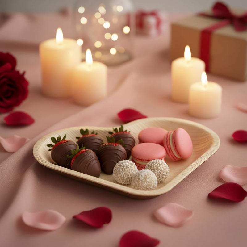 Charity Leaf Disposable Palm Leaf 6" Heart Plates (50 pieces) Bamboo Like Serving Platters, Disposable Boards, Eco-Friendly Dinnerware For Weddings, Catering, Events - Image 3