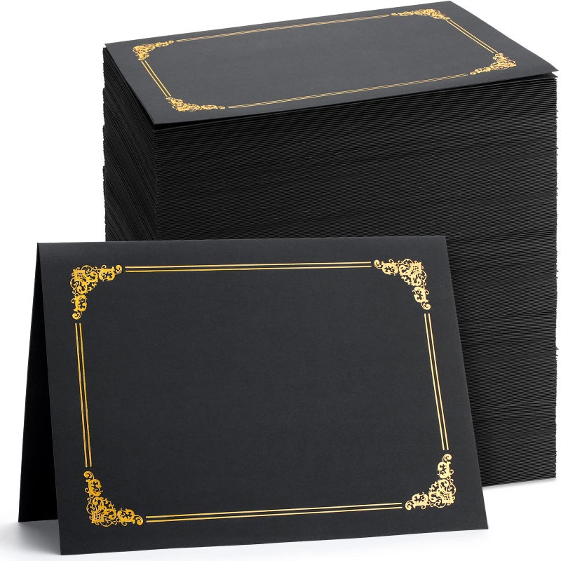 Fainne 120 Packs Certificate Holders Bulk, Diploma Covers Gold Foil Border, Document Covers for Letter Size 8.5x11 Award Certificates, Cardstock, Document Papers, Paper Card Stock(Black) - Image 1