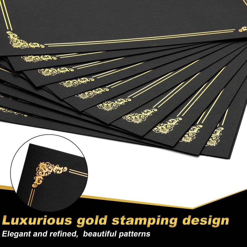 Fainne 120 Packs Certificate Holders Bulk, Diploma Covers Gold Foil Border, Document Covers for Letter Size 8.5x11 Award Certificates, Cardstock, Document Papers, Paper Card Stock(Black) - Image 3