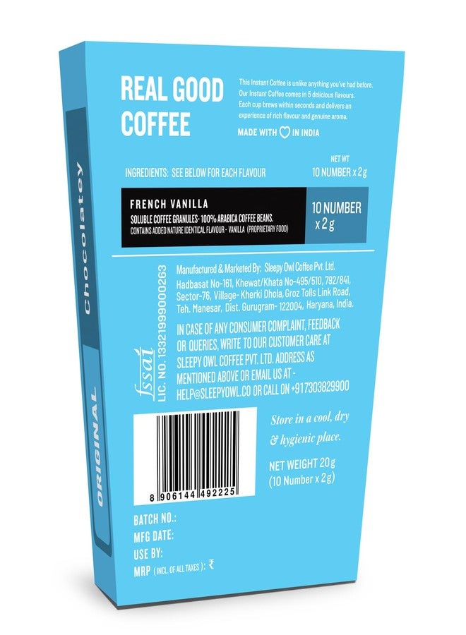 Sleepy Owl French Vanilla Freeze Dried Coffee Sachets | 20g - Pack of 10 x 2g Instant Coffee Powder Sachets | 100% Arabica Beans | Aromatic Coffee Pouch | Rich & Smooth | Easy to Use & Carry - Image 2