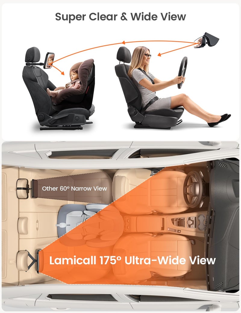 Lamicall Baby Car Mirror for Backseat - [2025 Safest Triangle Hook Clip] Acrylic Car Seat Mirror for Rear Facing, 360Â° Rotation & Wide Clear View, 3S Quick Install, Newborn Baby Essentials Accessories - Image 3