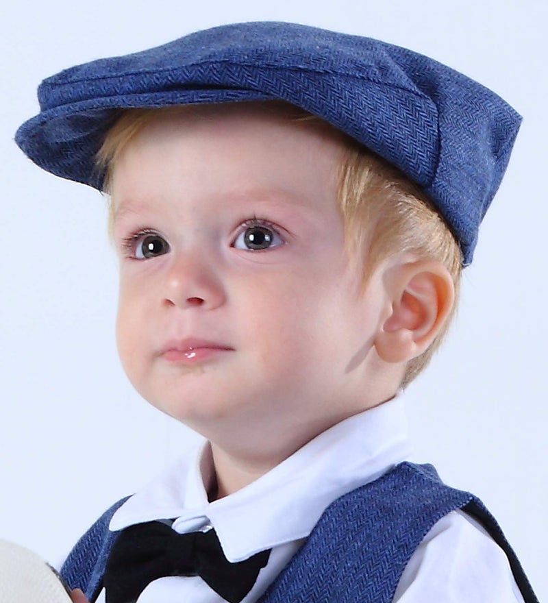 A&J DESIGN Baby Boy Tweed Flat Cap Beret Hat (6-12 Months, Navy Blue) - Image 5