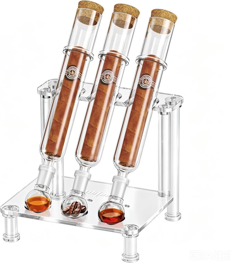 LIHTUN Cigar Flavoring Travel Humidor Case for 3 Cigars, Borosilicate Glass Tubes, Balls and Acrylic Stand, Portable Cigar Humidor Gift Set for Flavor Mellowing, Storage and Display (3) - Image 1