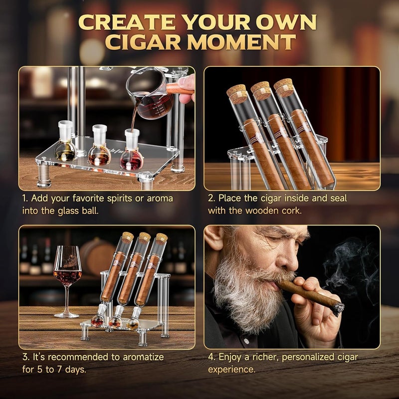 LIHTUN Cigar Flavoring Travel Humidor Case for 3 Cigars, Borosilicate Glass Tubes, Balls and Acrylic Stand, Portable Cigar Humidor Gift Set for Flavor Mellowing, Storage and Display (3) - Image 5