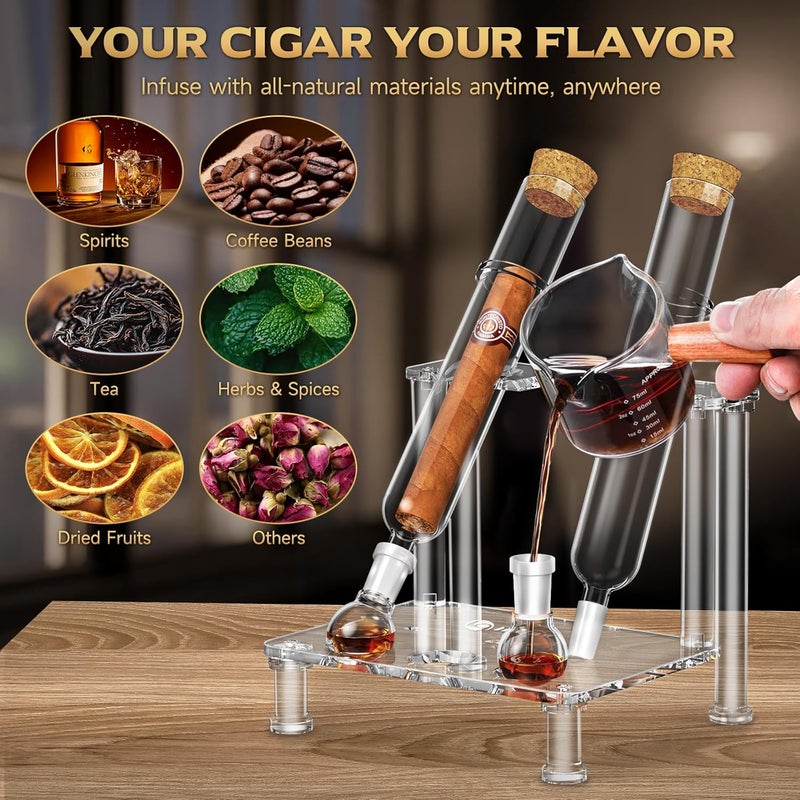 LIHTUN Cigar Flavoring Travel Humidor Case for 3 Cigars, Borosilicate Glass Tubes, Balls and Acrylic Stand, Portable Cigar Humidor Gift Set for Flavor Mellowing, Storage and Display (3) - Image 4