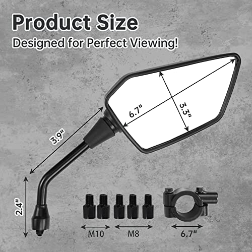 Esploratori ATV Mirror, Side Rearview Mirrors for Bike Motorcycle ATV Scooter Cruiser with 8mm 10mm Bolt, 7/8" Handle Bar Mount Clamp Compatible with Suzuki Yamaha Honda Kawasaki Victory and More - Image 2