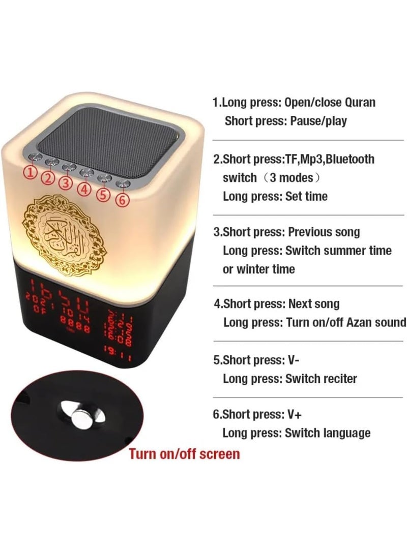Telawah SQ-229 Touch Quran Bluetooth Speaker with Remote & APP Control | Multicolor LED Night Light, Azan Speaker, Digital Alarm Clock, MP3 Player with 16 Reciters & 15 Translations - Image 3